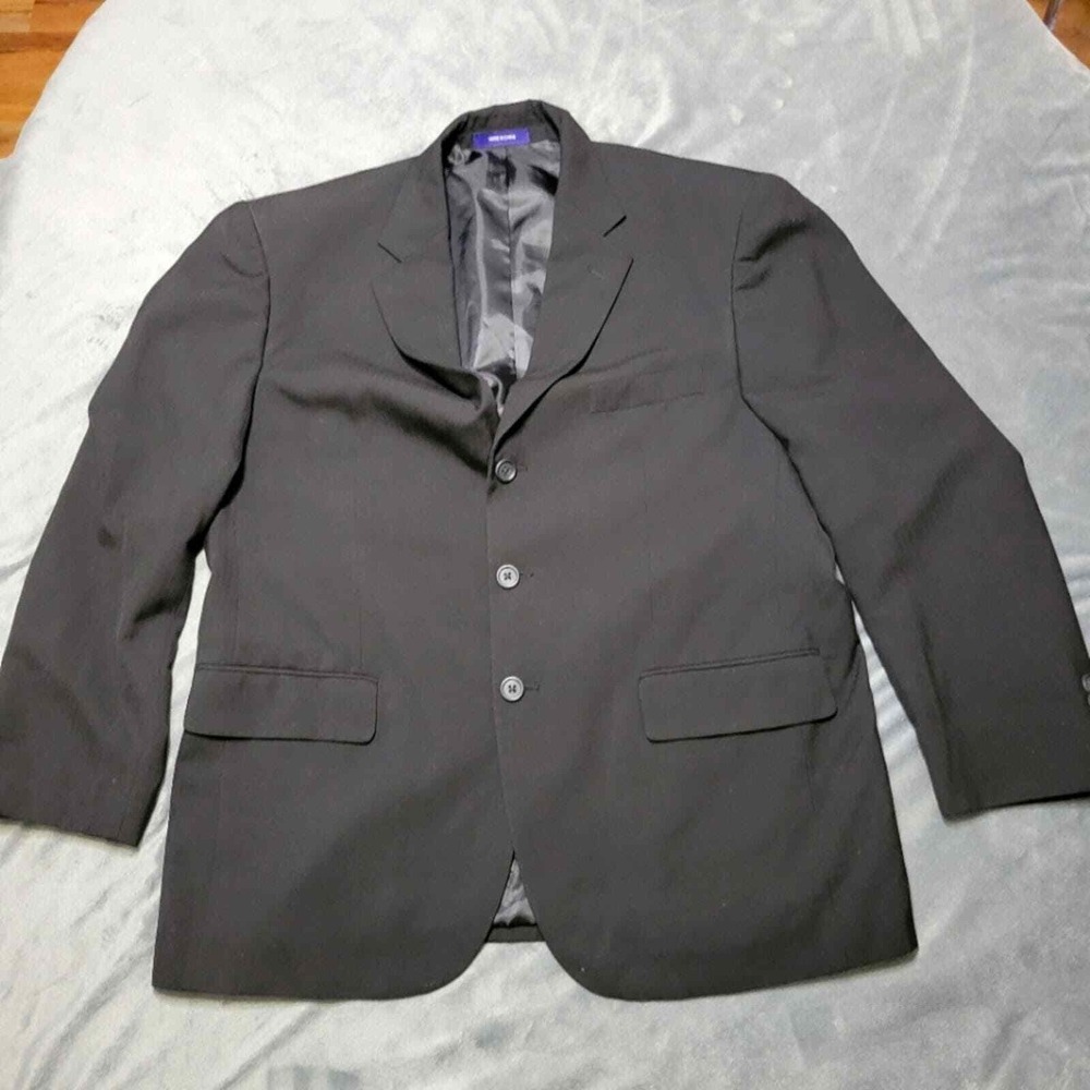Arrow Blazer Jacket Mens Large Black Three Button Front Flap Pocket Collared